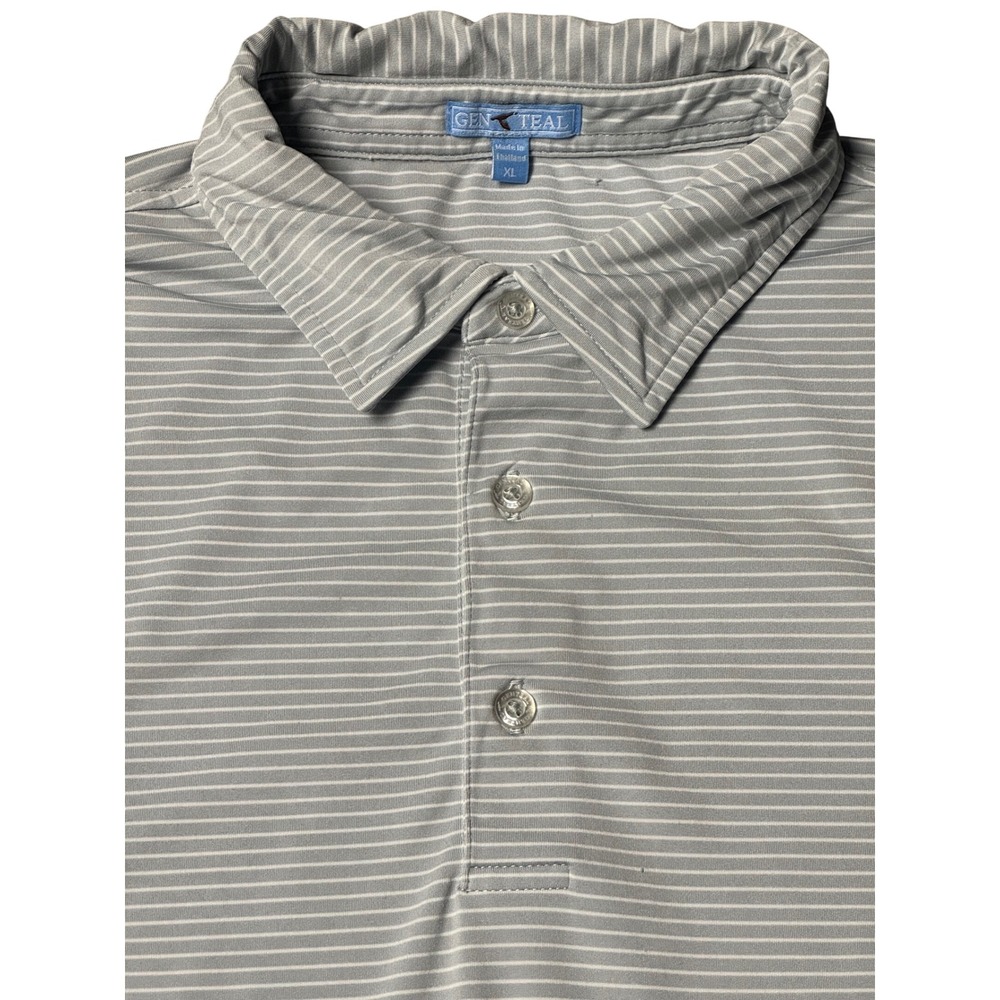 Genteal Performanc Polo Shirt Mens XL Gray White Stripe Short Sleeve Golf - Picture 2 of 12